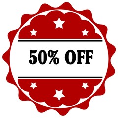 Red label with 50 PERCENT OFF text.