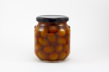 Canned olives in a glass jar