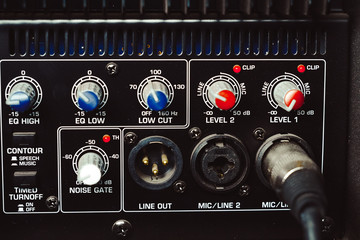 Sound connectors included in the audio mixer.