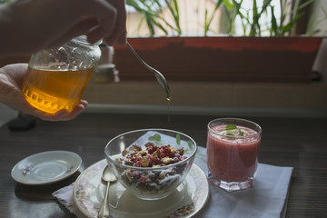 Healthy breakfast sweetened with natural honey