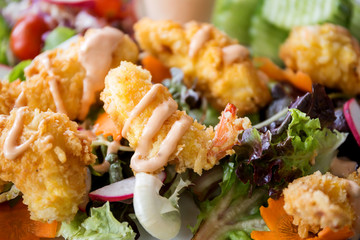 Fried shrimp with cocktail sauce