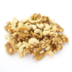 Assorted mixed nuts on a white background