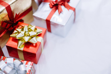 Christmas gift boxs for Christmas day. Copy space for your text.