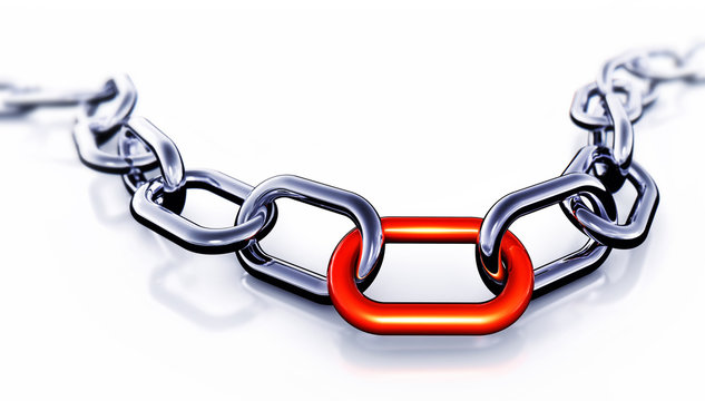 3D rendering of a chain with a red link