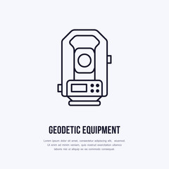 Tacheometer. Geological survey, engineering vector flat line icon. Geodetic equipment. Geology research illustration, sign