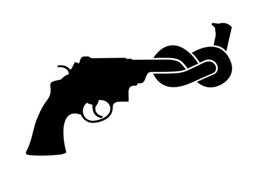 Pistol and revolver is destroyed by distortion of barrel - discontinuation, ban and prohibition of weapons. Vector illustration is isolated on white.