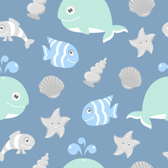 Fototapeta premium Cute seamless pattern with sea animals for scrapbooking and birthday designs
