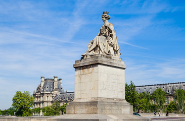 Fototapeta na wymiar Paris, France - Seine Statue (Louis Petitot) on Pont du Carrousel (Carrousel Bridge)