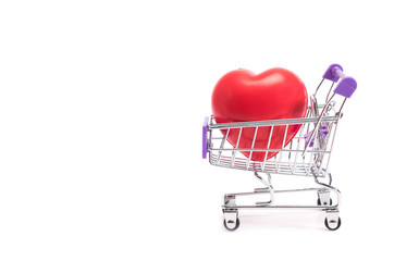 Heart in shopping basket trolley concept for Valentine gift