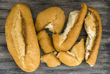 waste of bread, the bread stale bread thrown into the trash,
