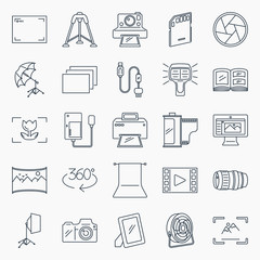 Photography icons set. Collection of photography equipment outline icons