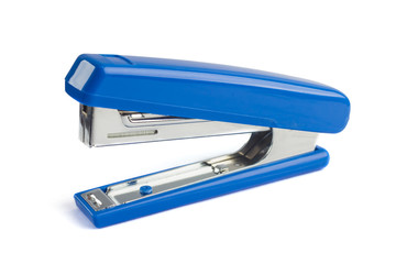 Blue stapler isolated on a white background.