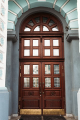 Old wooden closed door