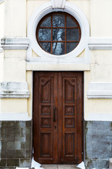 Old wooden closed door