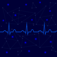 ECG on blue background with lines, dots 2