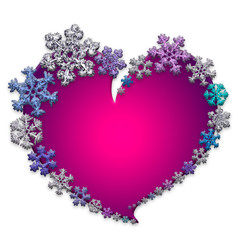 Beautiful pink heart made with snowflakes.
