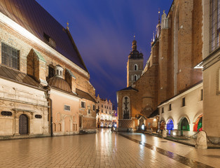 Krakow by night / the old town and historical architecture.