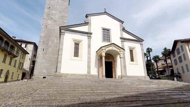 Palanza Verbania. Church San Leonardo and bell tower. Italy.