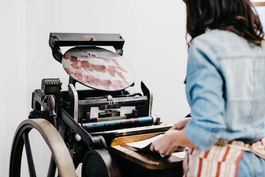 Letterpress artist in her studio