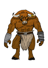 disegno di un minotauro isolato sul bianco a colori