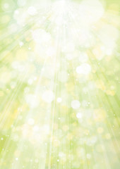 Vector green background with rays, stars and lights.