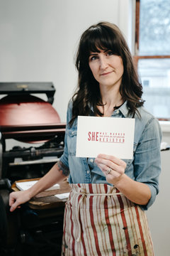 Letterpress artist in her studio