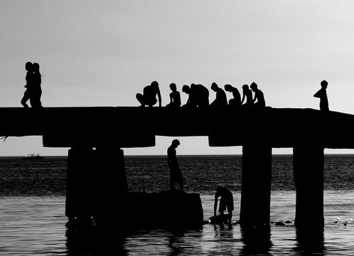 Silhouetted worshippers