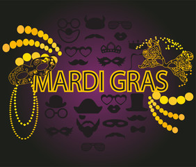 Mardi gras carnival golden and purple background vector.