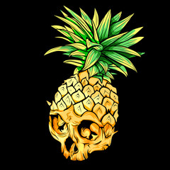 Vector skull pineapple. Exotic tropical fruit. Sketch,print. Pop art. Perfect for posters.