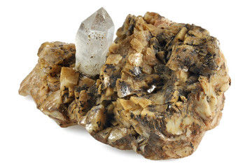 rock crystal on dolomite from Styria/ Austria isolated on white background