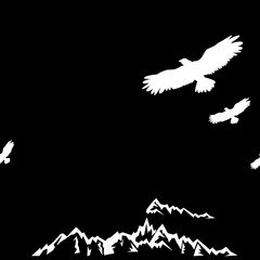 Seamless pattern with mountains and eagles