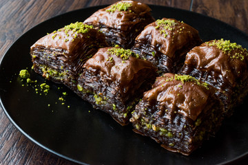 Turkish Dessert Chocolate Baklava with Pistachio