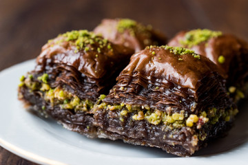 Turkish Dessert Chocolate Baklava with Pistachio