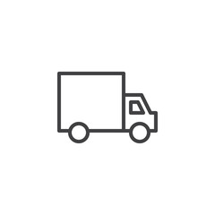 Delivery truck line icon, outline vector sign, linear style pictogram isolated on white. Shipping symbol, logo illustration. Editable stroke