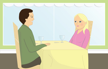 Obraz premium Couple at the restaurant, man and woman sitting at a table