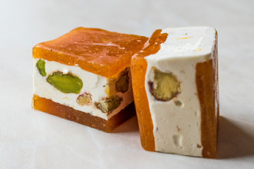 Mini Cube Helva or Halva with Pistachio and Apricot Flavor