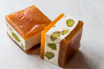 Mini Cube Helva or Halva with Pistachio and Apricot Flavor