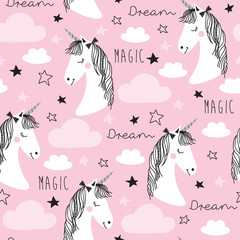 seamless pink unicorn pattern vector illustration - 187034151