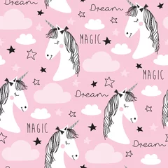 Wallpaper murals Unicorn seamless pink unicorn pattern vector illustration