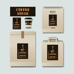 COFFEE HOUSE. Festive set. Templates of corporate identity for cafes in the New Year's design. Business manuscript for a supermarket, coffee shop or cafe.