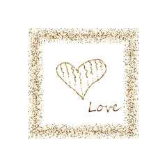 Happy Valentine s Day, with golden glitter effect in gold frame, isolated on white background. Can be used for Valentine s Day design.