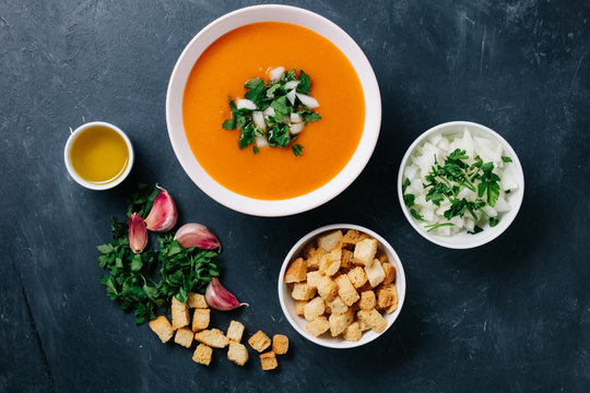 A gazpacho with toppings