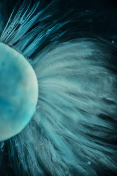 Blue candy dissolving in water