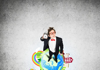 Comic businessman in red glasses