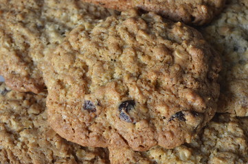 Homemade golden oatmeal cookies with raisins