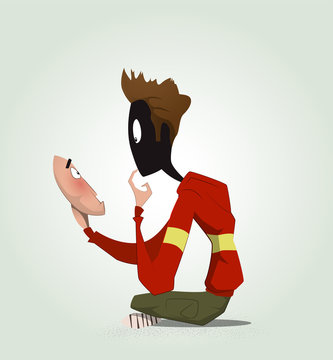 Cartoon guy without a face.