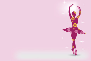 Ballerina background, pink dancer greeting card, silhouette wallpaper © Mystoria