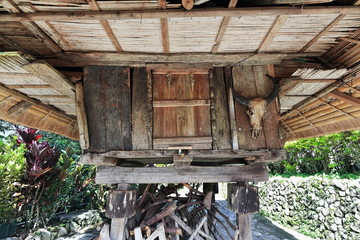 Filipino vernacular architecture-wood and bamboo granary. Tan-am barangay-Banaue town-Ifugao-Philippines. 0056
