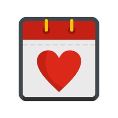 Calendar valentine day icon. Flat illustration of calendar valentine day vector icon isolated on white background