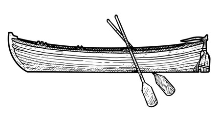 Obraz premium Boat illustration, drawing, engraving, ink, line art, vector